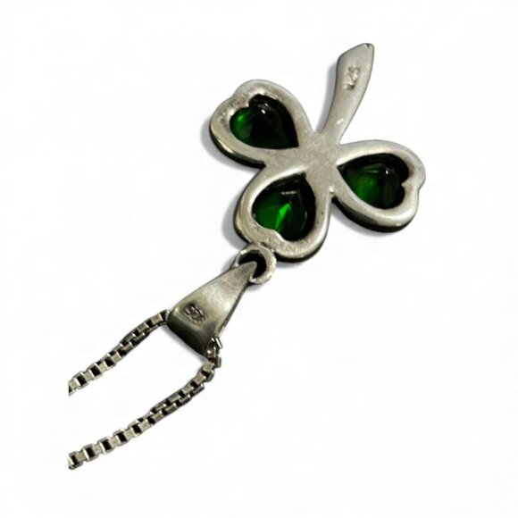 Sterling Silver Celtic Green CZ Shamrock Pendant Necklace 16" Box Chain Ireland - Picture 3 of 11